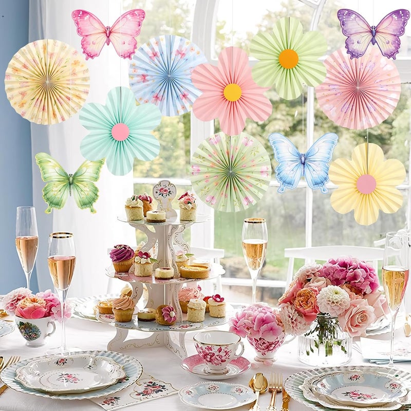 paper jazz Butterfly Flower Paper Fan,Pastel Party Decoration for Garden,Spring Paper Fans Floral Decorations for Wall Hanging Flower Decor Fairy Birthday Decorations Garland Backdrop for Tea Party Baby Shower. - Image 2